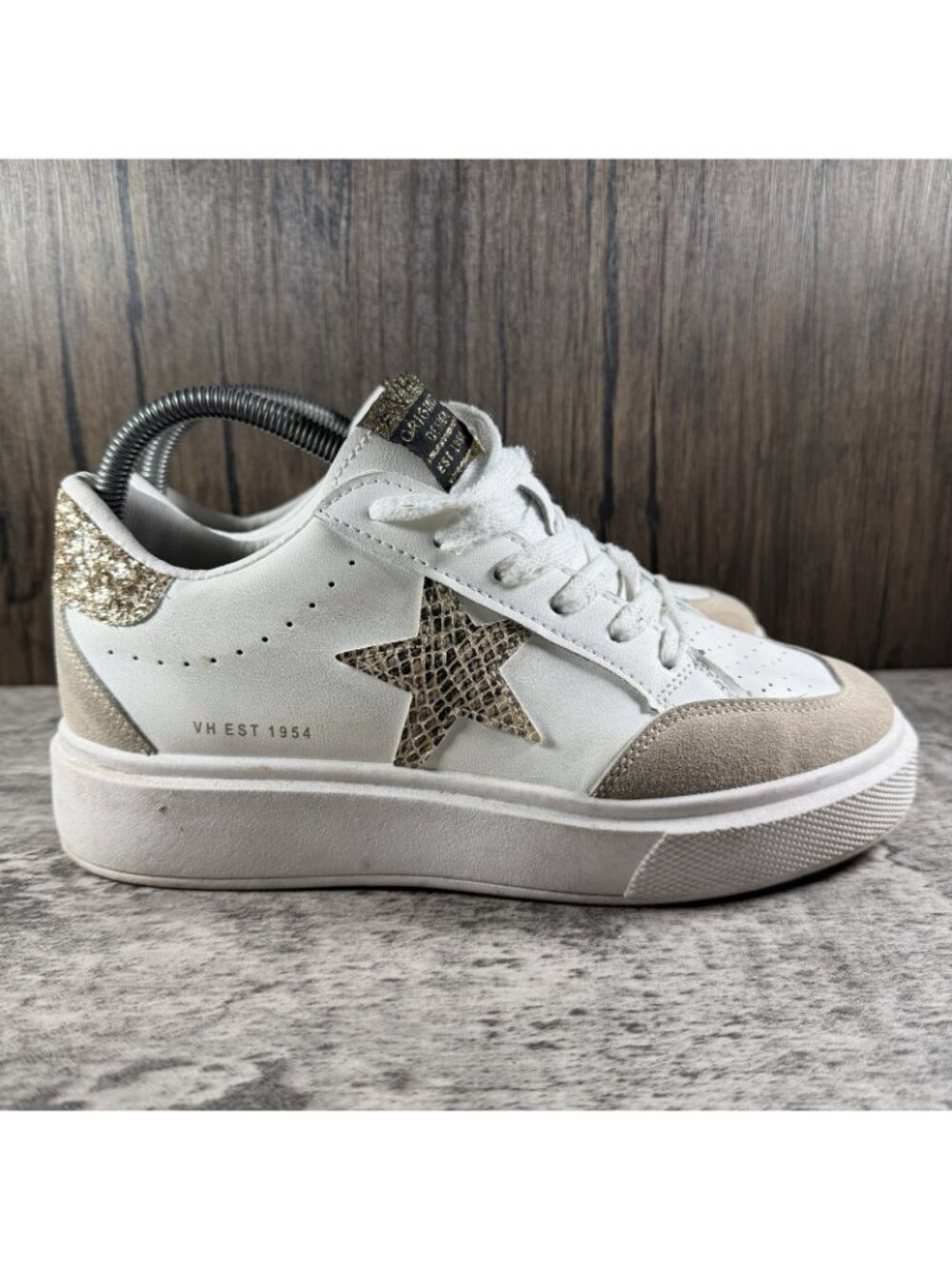 Womens Vintage Havana Sneakers White/Gold Sz 8.5 Platform Shoes - Picture 3 of 10